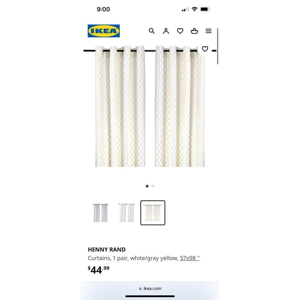 yellow white gray pair of light filtering curtains IKEA 57x98
